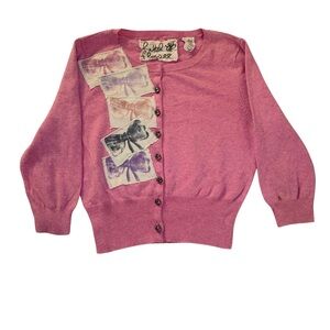 Elegant Pink Cardigan with Bow Patch Details